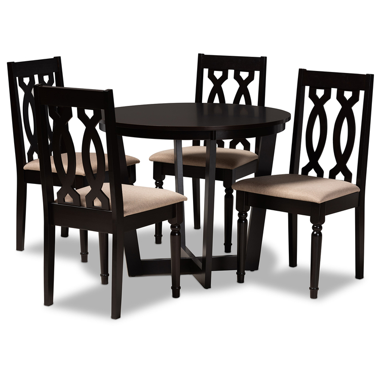 Baxton Studio Julie Modern and Contemporary Sand Fabric Upholstered and Dark Brown Finished Wood 5-Piece Dining Set image - 1