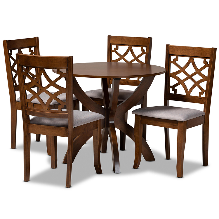 Baxton Studio Sandra Modern and Contemporary Grey Fabric Upholstered and Dark Brown Finished Wood 5-Piece Dining Set image - 1