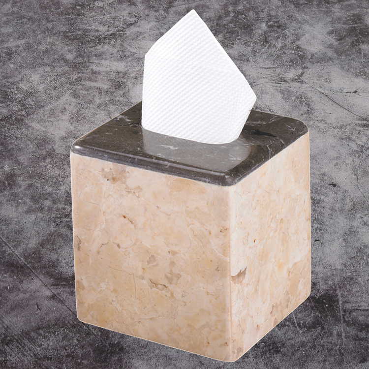 Creative Home Genuine Champagne and Charcoal Banded Marble Tissue Box Holder, Cover image - 1