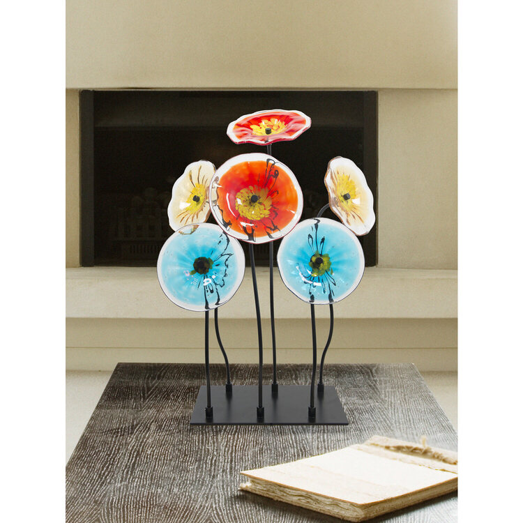 Dale Tiffany 6-Piece Flower Garden Handcrafted Art Glass Decor With Stand image - 1