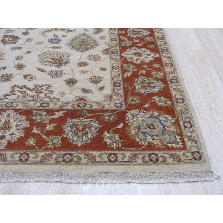 EORC Ivory Hand Knotted Wool Traditional Agra Rug, 8' 1 x 9'10 image - 1