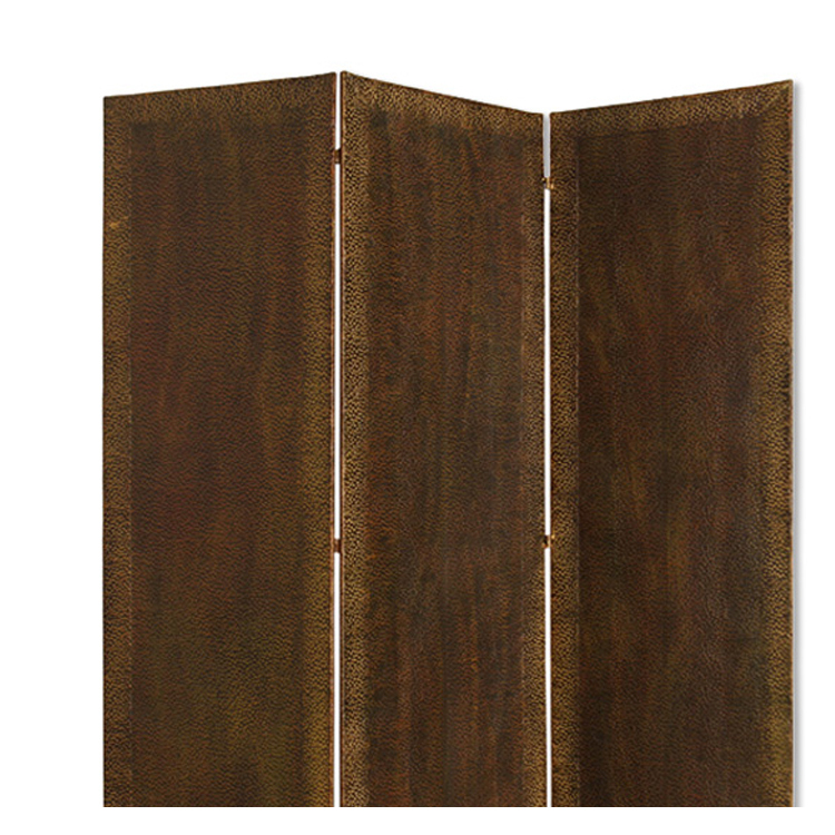 Benjara Metal 3 Panel Screen with Textured Nub Head Accent Borders, Brown image - 1