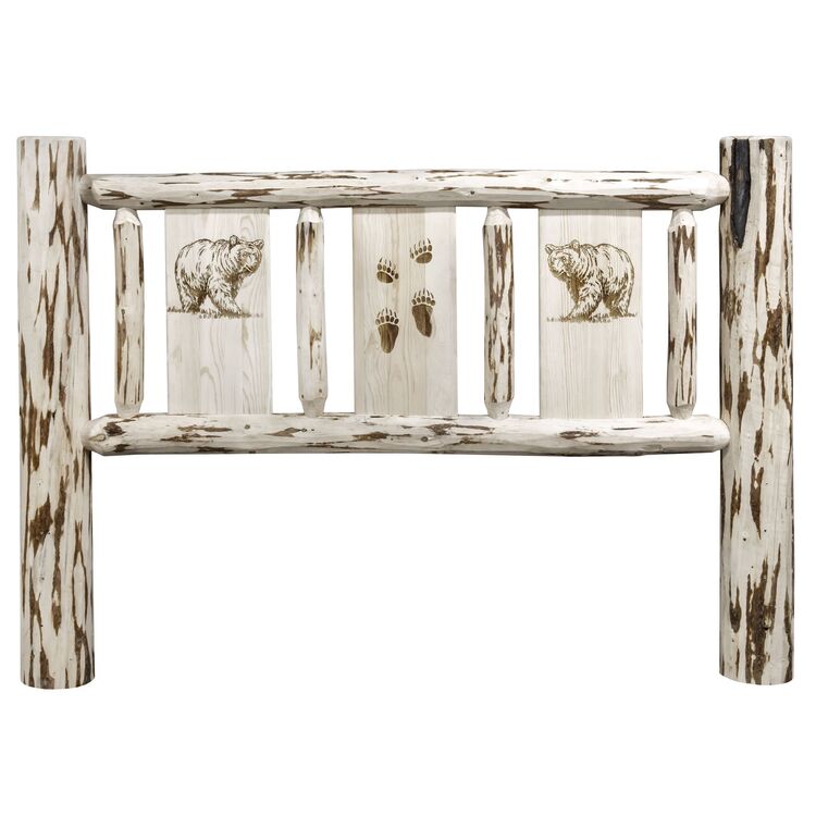 Montana Collection King Headboard w/ Laser Engraved Bear Design, Clear Lacquer Finish image - 1