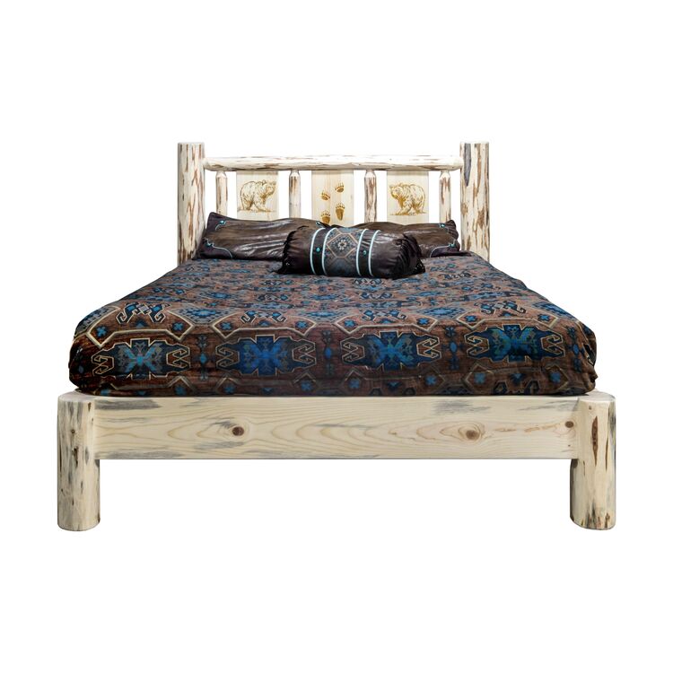 Montana Collection Queen Platform Bed w/ Laser Engraved Moose Design, Clear Lacquer Finish image - 1