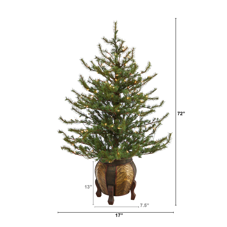 Mountain Pine Artificial Christmas Tree Clear Lights Planter - Image 7