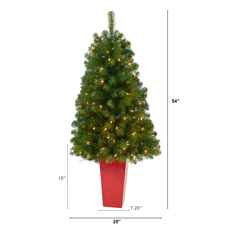 Nearly Natural 4.5ft. Virginia Fir Artificial Christmas Tree with 100 Clear Lights and 223 Bendable Branches in Red Planter - Image 7
