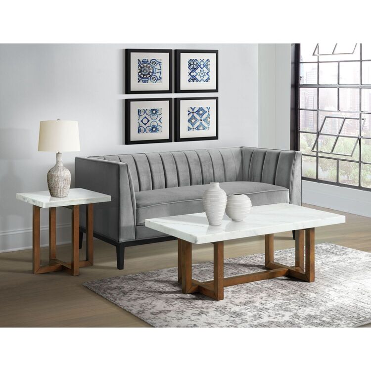 Picket House Furnishings White Marble Square End Table - Modern Living Room Accent Table - Image 6