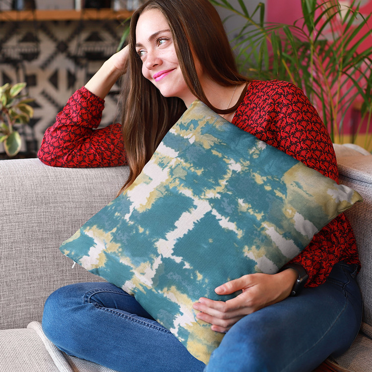 Luxury Double Sided Blue Art Graphic Print Throw Pillow Handmade USA image - 1