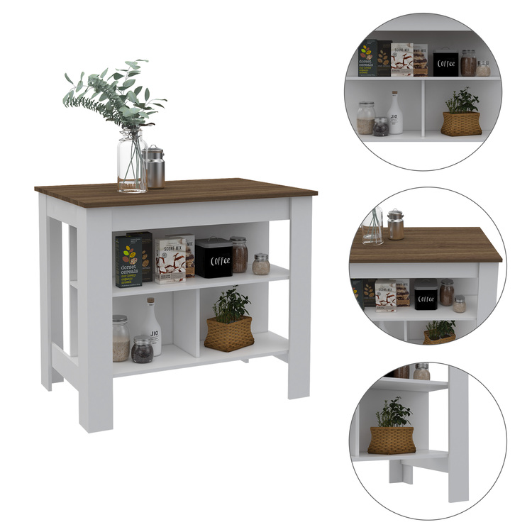 Kitchen Island Work Station White and Wood Shelves Storage - TuHome Furniture image - 1