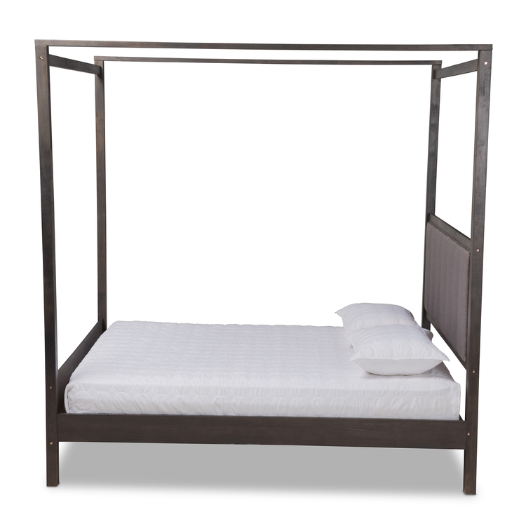 Baxton Studio Natasha Modern and Contemporary Grey Fabric Upholstered and Walnut Brown Finished Wood Queen Size Platform Canopy Bed - Image 9