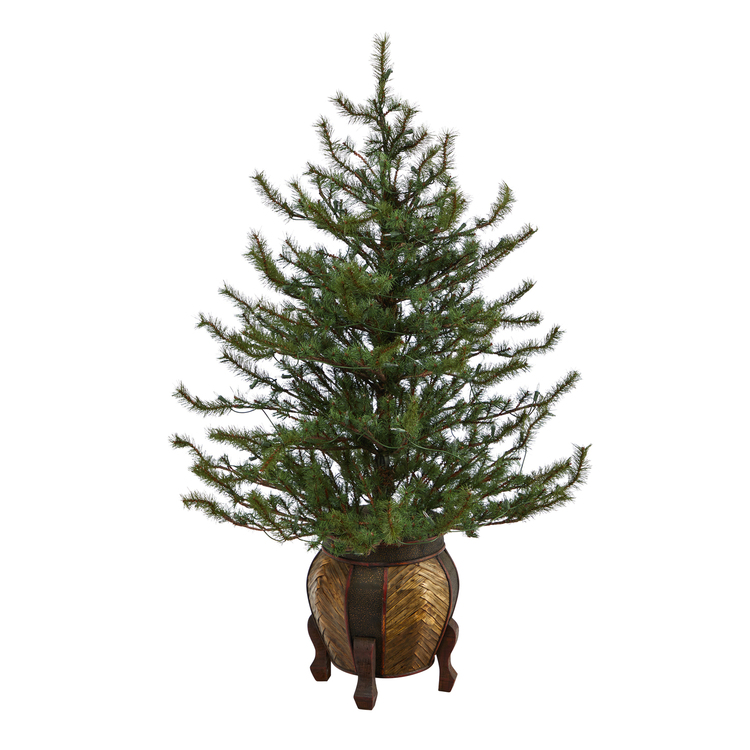Mountain Pine Artificial Christmas Tree Clear Lights Planter - Image 8