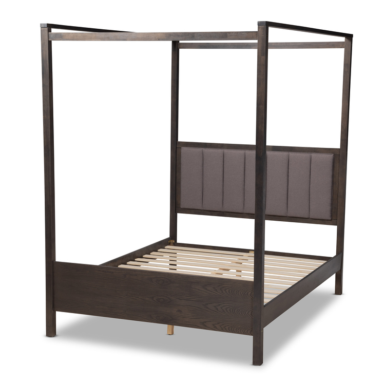 Baxton Studio Natasha Modern and Contemporary Grey Fabric Upholstered and Walnut Brown Finished Wood Queen Size Platform Canopy Bed - Image 10
