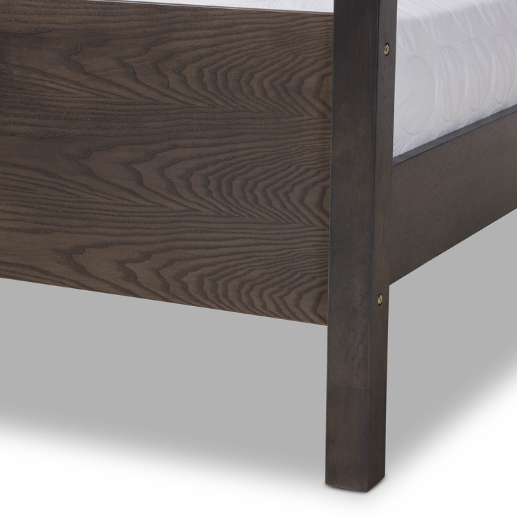 Baxton Studio Natasha Modern and Contemporary Grey Fabric Upholstered and Walnut Brown Finished Wood Queen Size Platform Canopy Bed - Image 12