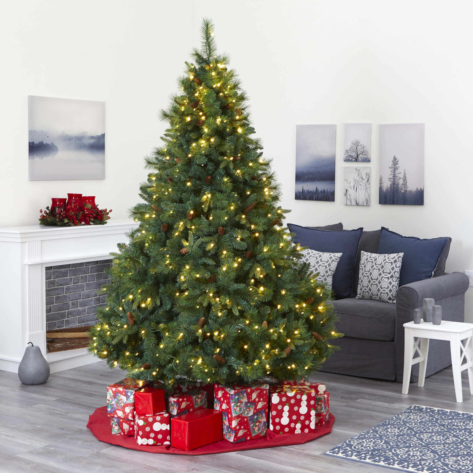 Nearly Natural 7ft. West Virginia Full Bodied Mixed Pine Artificial Christmas Tree with 450 Clear LED Lights and Pine Cones - Image 11