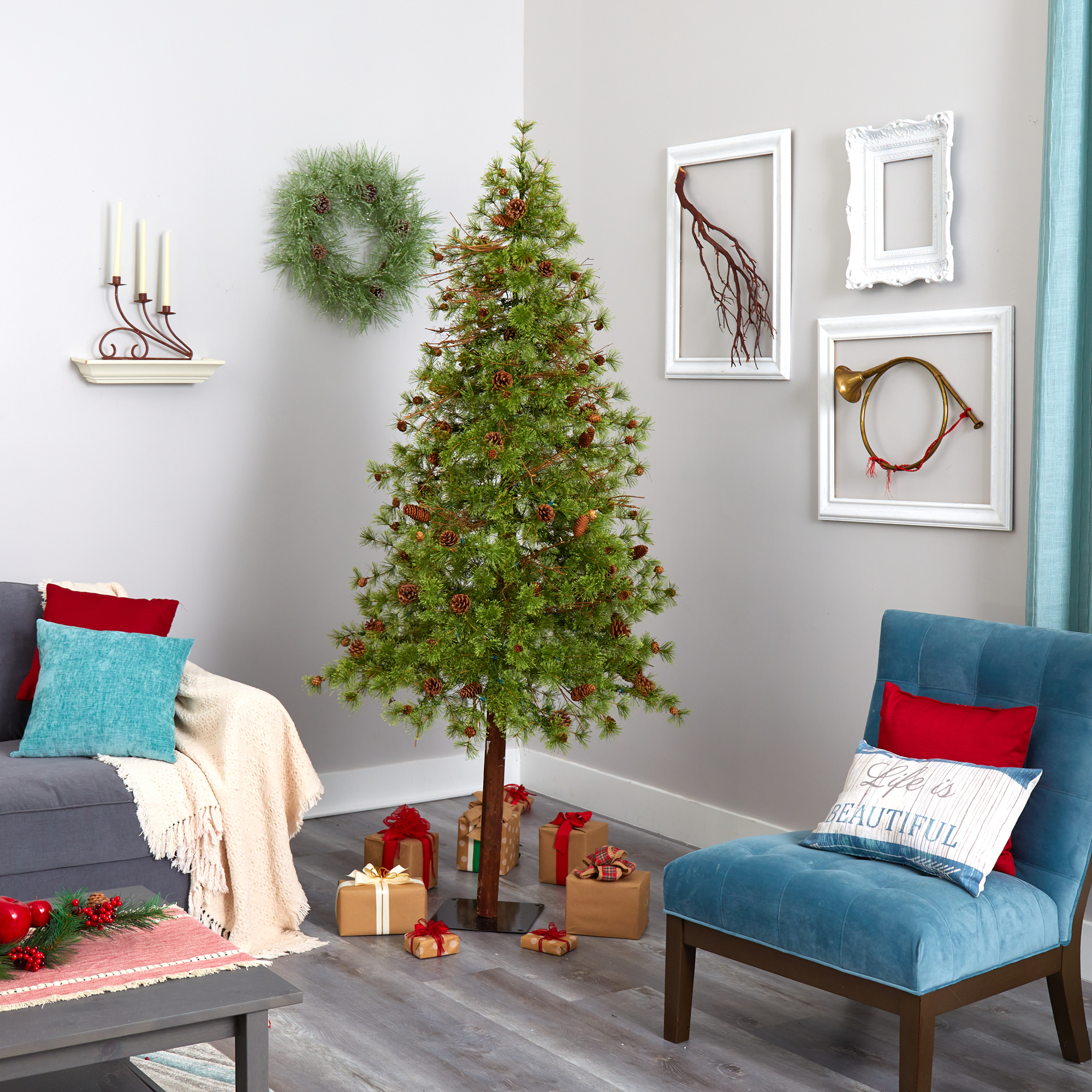 Nearly Natural 7ft. Wyoming Alpine Artificial Christmas Tree with 200 Clear (Multifunction) LED Lights and Pine Cones on Trunk - Image 15