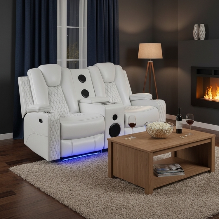 Movie Theater Loveseat Recliner with LED Lights, Speakers, cup holders and USB charging from Naomi Home image - 1