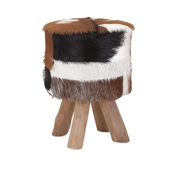 Andros Teak And Animal Hide Stool