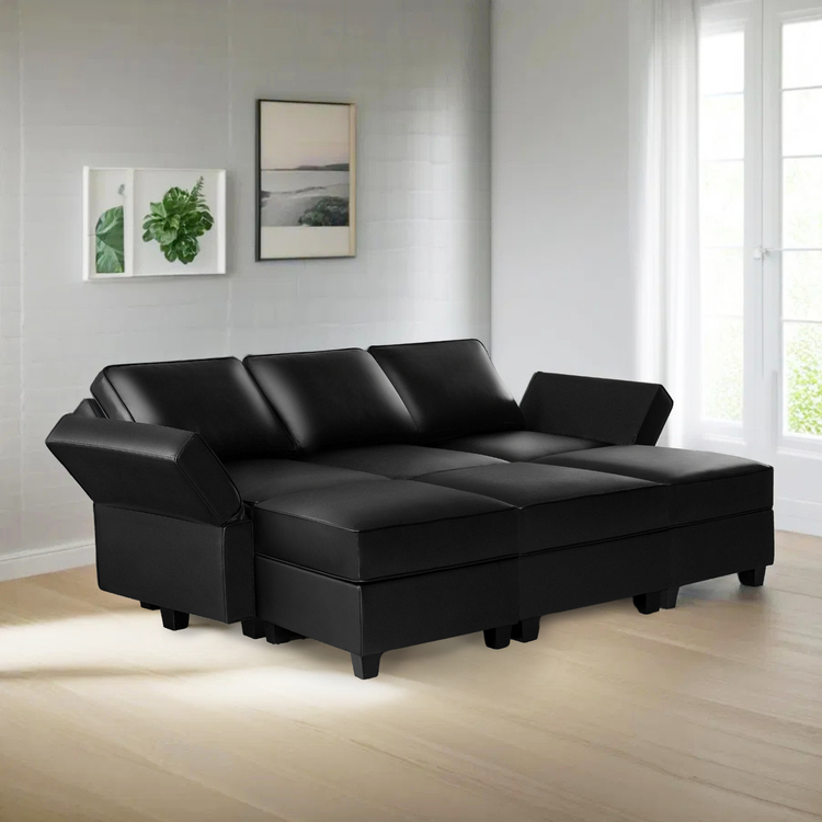 Color: Black Style: Sofa with triple ottoman
