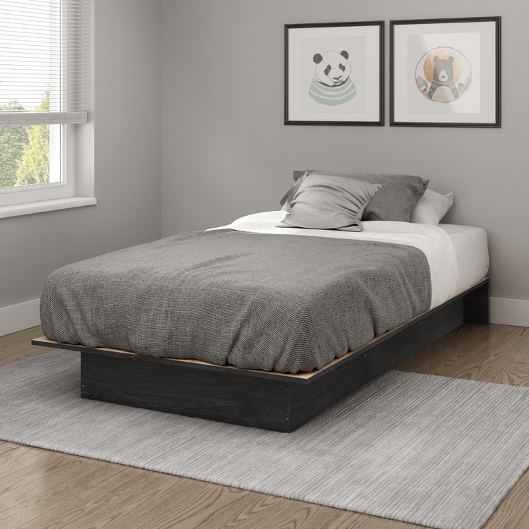 HomeStock Boldly Bohemian Sturdy 39" Twin Platform Bed, Grey Oak, Bedroom Beds, Murphy Bed, Adjustable Bed - 74.75"L x 40"W x 8.25"H image - 1
