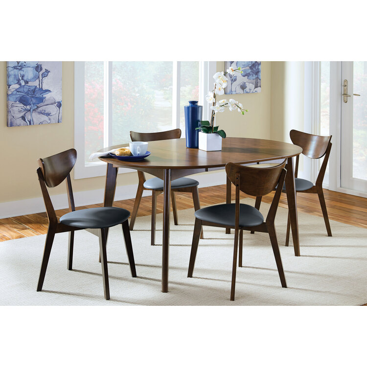 5-Piece Oval Dining Table Set, Dark Walnut and Black image - 1