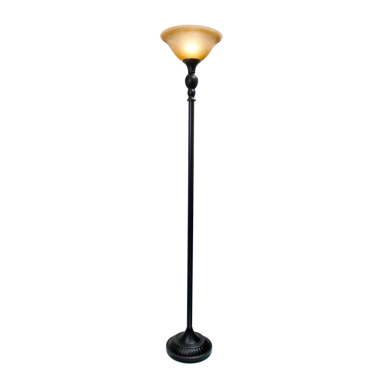 Elegant Designs 1 Light Torchiere Floor Lamp with Marbelized Amber Glass Shade, Restoration Bronze - Image 2