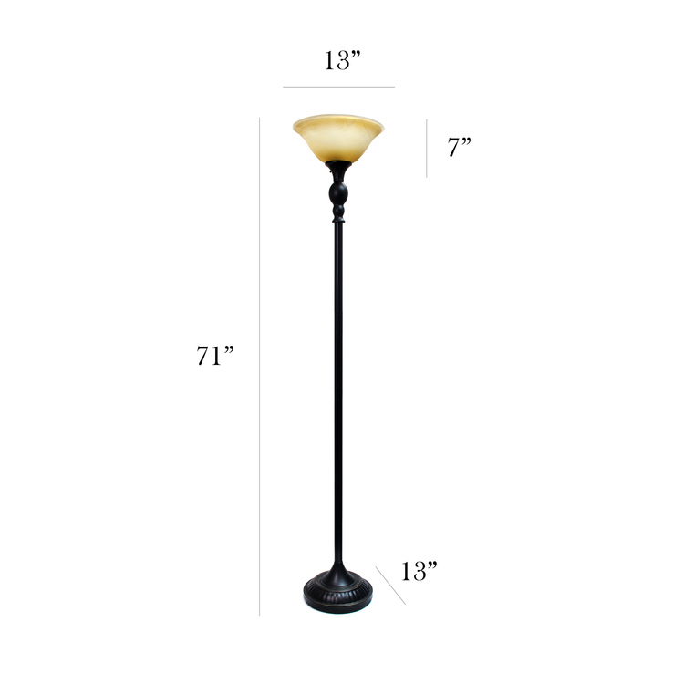 Elegant Designs 1 Light Torchiere Floor Lamp with Marbelized Amber Glass Shade, Restoration Bronze - Image 3