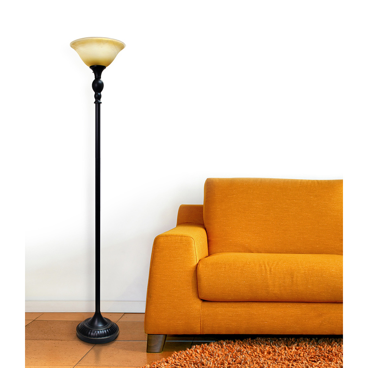 Elegant Designs 1 Light Torchiere Floor Lamp with Marbelized Amber Glass Shade, Restoration Bronze - Image 4