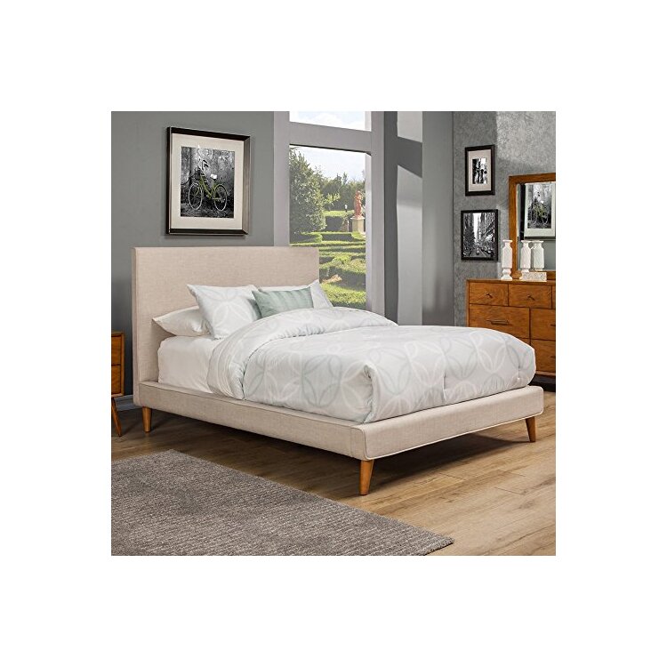 Queen Size Upholstered Platform Bed - Light Grey and Tapered Legs - Alpine Furniture image - 1