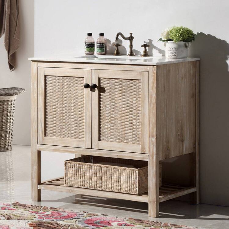 36" Solid Wood Bathroom Sink Vanity With Marble TopNo Faucet