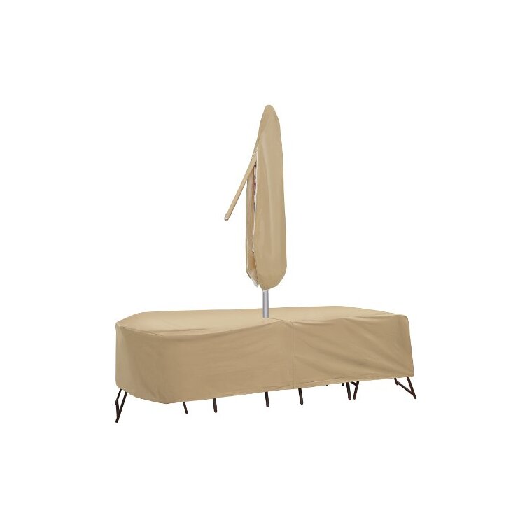 Oval/Rect Table & Chair Cover for 72"-76" table with 6 chairs, 30" height; includes umbrella hole image - 1