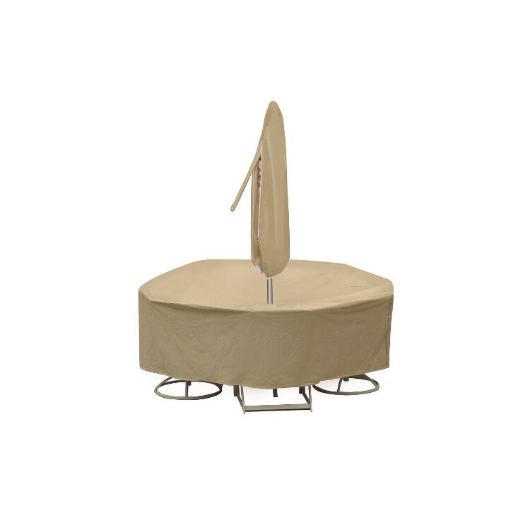Round Table & Chair Cover for 48"-54" table with 4-6 High Back Chairs; 30" height; includes umbrella hole image - 1