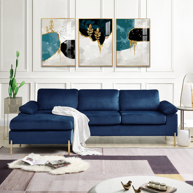 Devion Furniture Modern Velvet Sectional Sofa