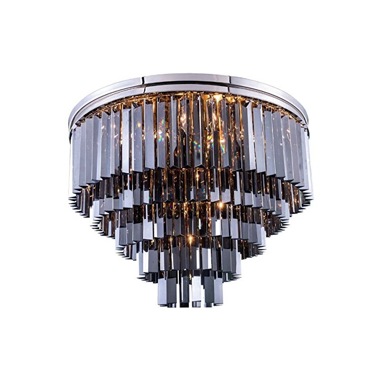 Polished Nickel Flush Mount Lighting with Grey Shade and Crystal Cut image - 1