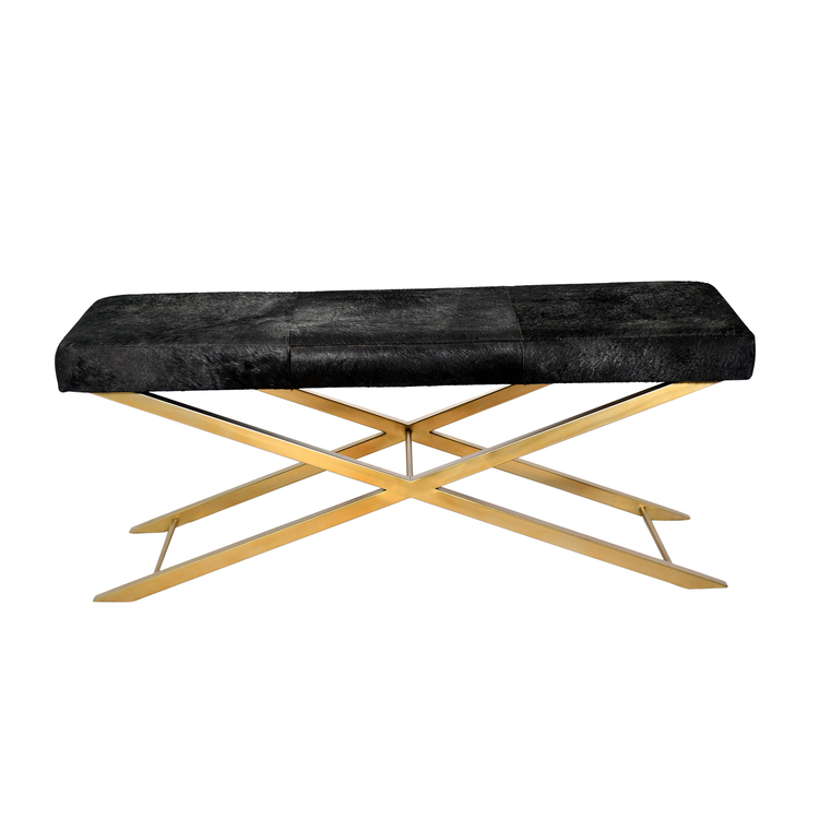 Design Living L46" Gold Stainless Steel Bench With Black Leather Seat image - 1