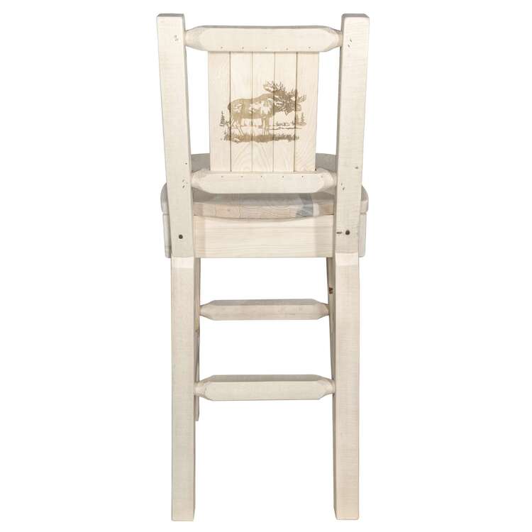 Homestead Collection Counter Height Barstool w/ Back and Laser Engraved Moose Design - Thumbnail 2