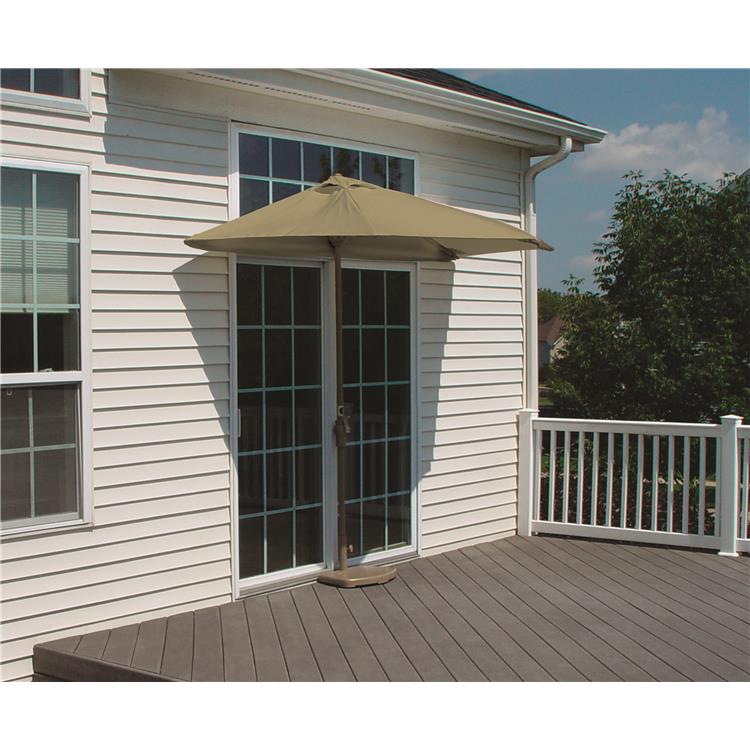 TERRACE MATES CALEO Deluxe Table Set w/ 7.5'-Wide OFF-THE-WALL BRELLA - Antique Beige Olefin Canopy image - 1