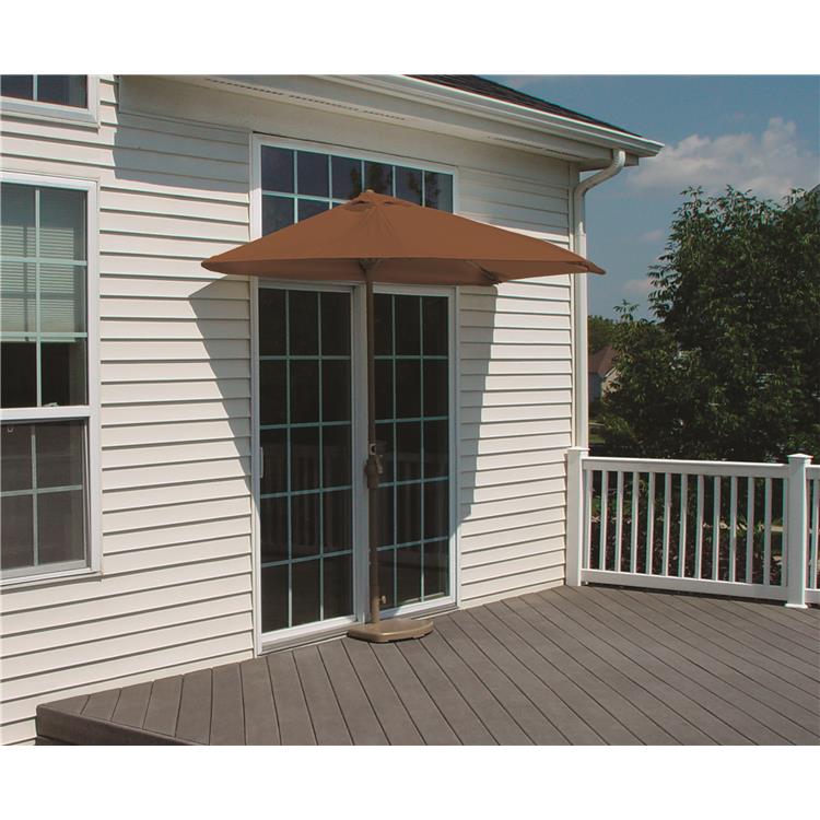 TERRACE MATES CALEO Deluxe Table Set w/ 7.5'-Wide OFF-THE-WALL BRELLA - Teak Canopy image - 1