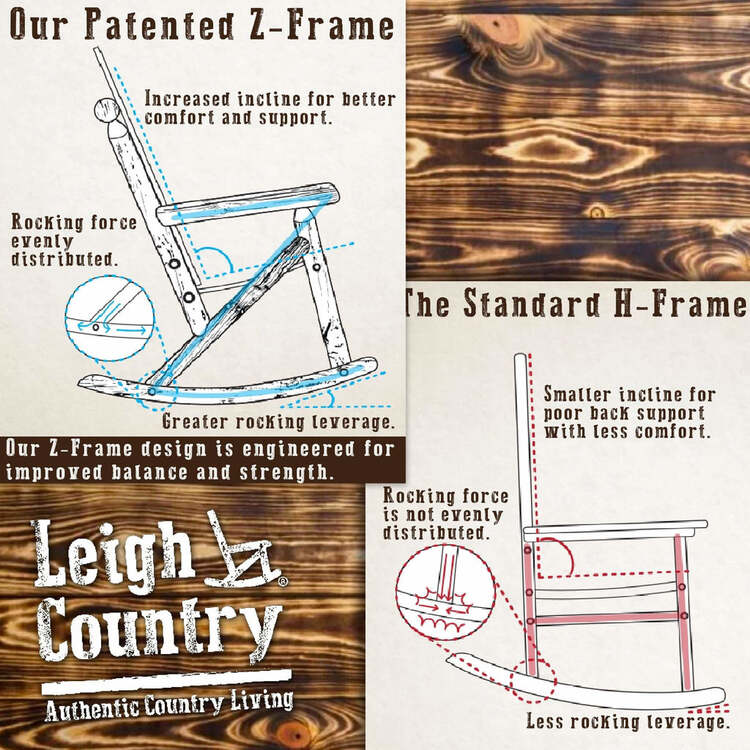 Rustic Chared Wood Rocking Chair Outdoor Seating - Leigh Country - Image 5