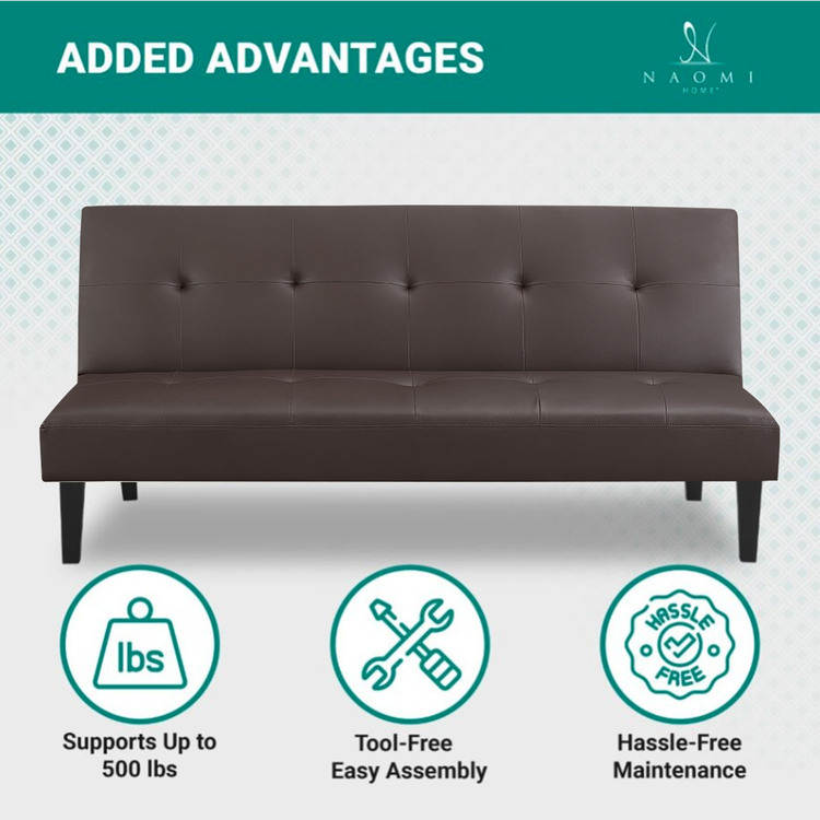 Naomi Home Button Tufted Futon Sofa Bed for Living Room
