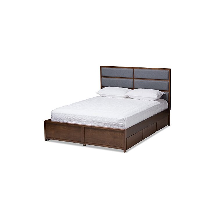 Baxton Studio Macey Modern and Contemporary Dark Grey Fabric Upholstered Walnut Finished Queen Size Storage Platform Bed image - 1