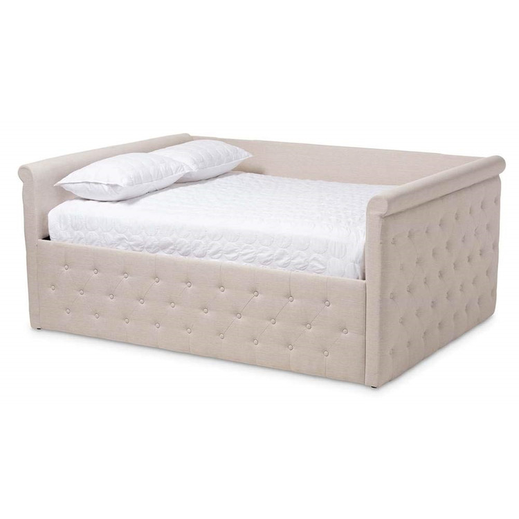 Baxton Studio Amaya Modern and Contemporary Light Beige Fabric Upholstered Queen Size Daybed image - 1