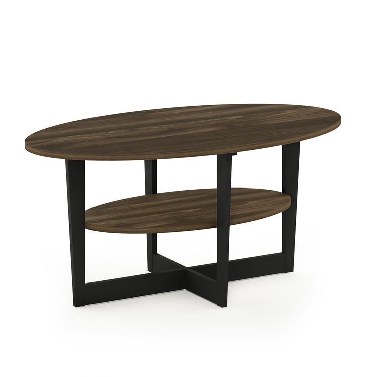Furinno JAYA Oval Coffee Table, Columbia Walnut/Black 49.97