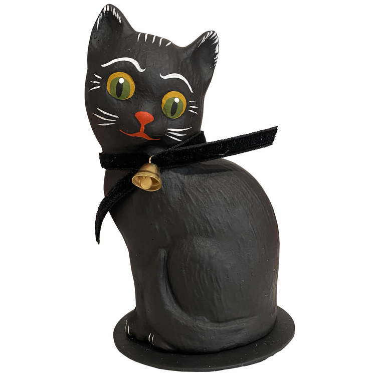Paper Mache Candy Container - Cat With Bell - 5.25H x 3W x 3D - Alexander Taron image - 1