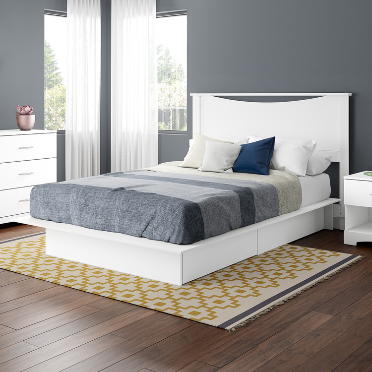 HomeStock Baroque Brilliance Rectangular Master Bedroom Bed in Pure White, Murphy Bed, Adjustable Bed - 83 x 64.25 x 44 inches image - 1