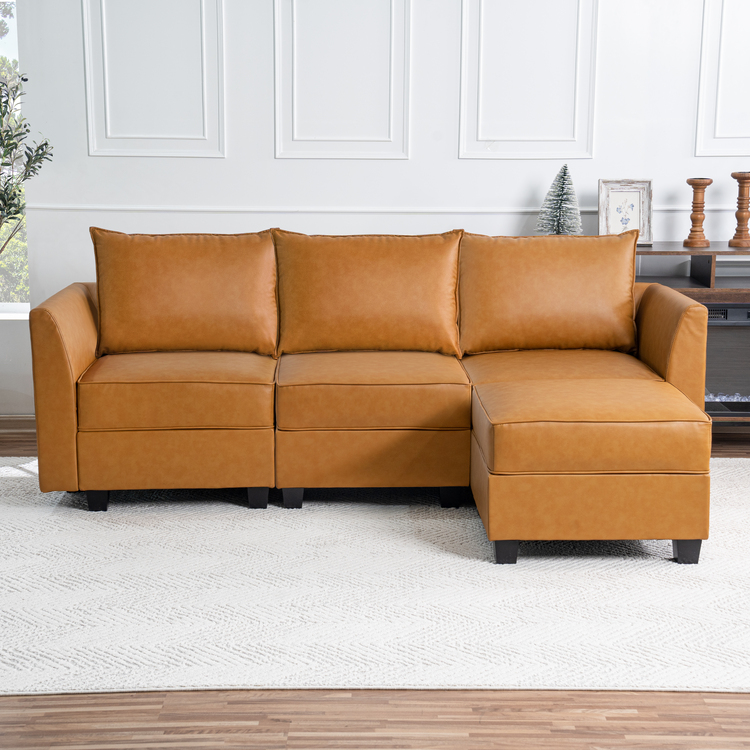 Color: Caramel Fabric: Air Leather Style: Sofa with Ottoman