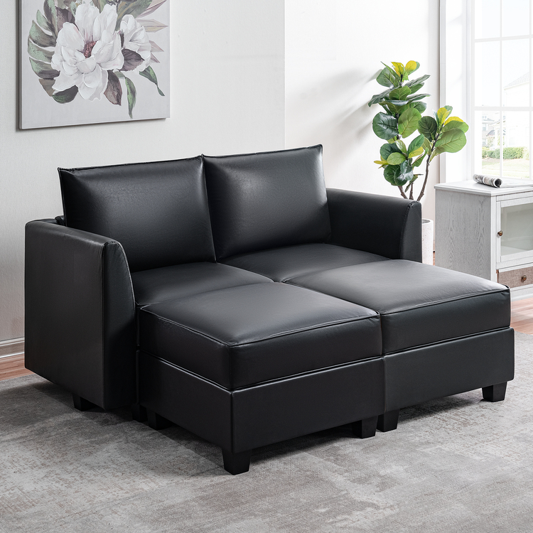 Color: Black Fabric: Air Leather Style: Loveseat with Double Ottoman
