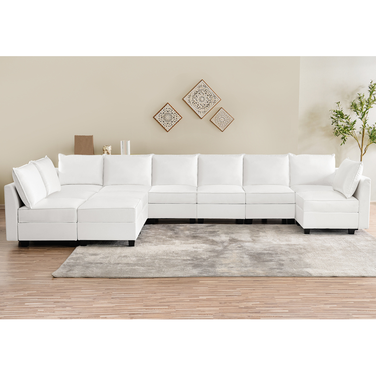 Color: Bright White Fabric: Air Leather Style: 9 Piece Modular Sectional With Double Ottoman