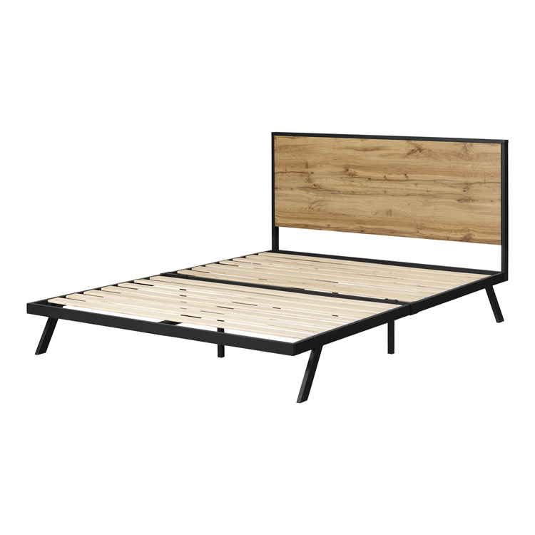 South Shore Metal-Framed Bed Set Nordik Oak and Matte Black Musano image - 1