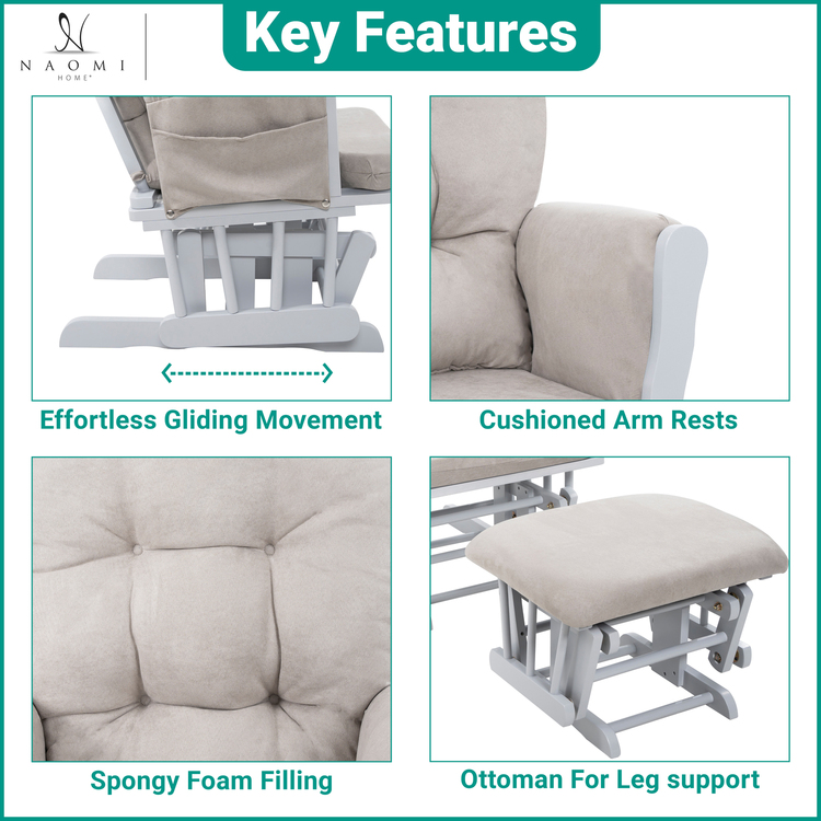 Silla Balanceante Naomi Home Brisbane Con Otomana - Blancas/crema, Estructura Madera, Ideal Para Guardería O Salón