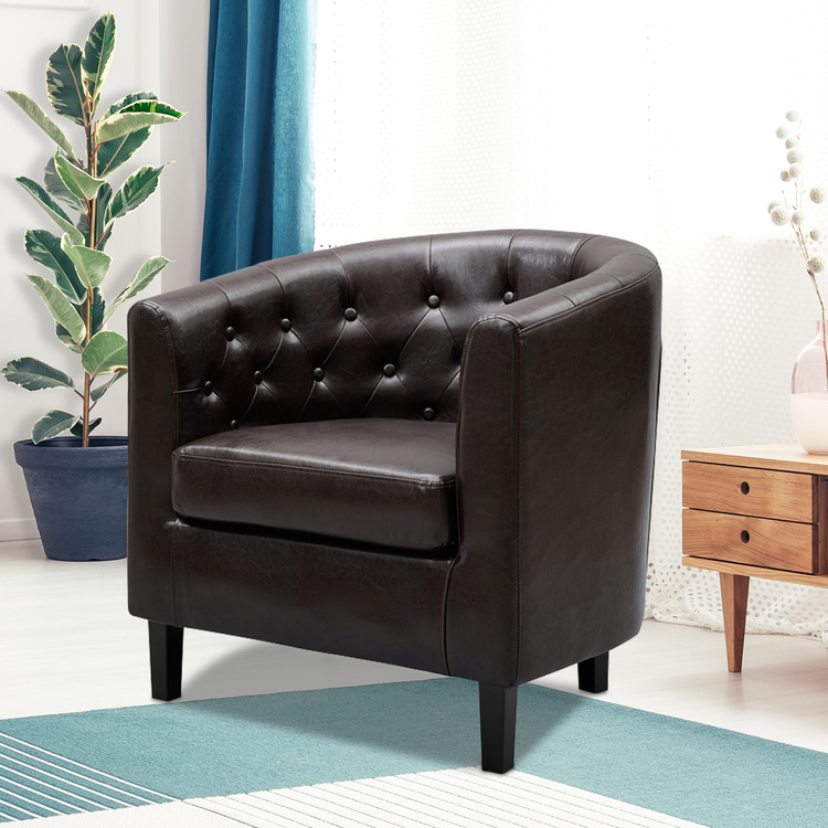 Faux Leather Arm Chair with Sturdy Wood Legs & Zippered